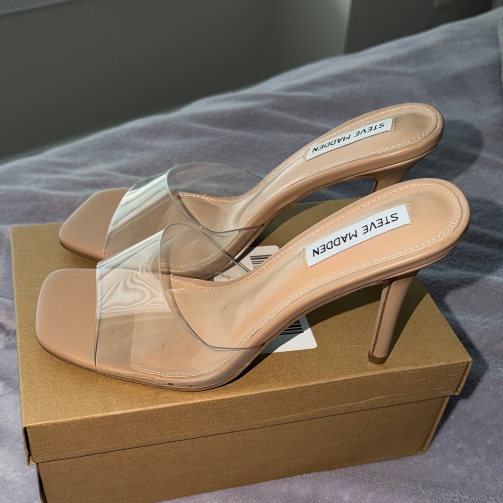 Steve Madden Nude Clear Strap Heels - Picture 3 of 4
